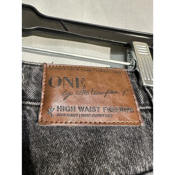 One Teaspoon Jeans Womens 28 Black High Waist Freebird Distressed Zip Ankle Crop - Picture 4 of 12